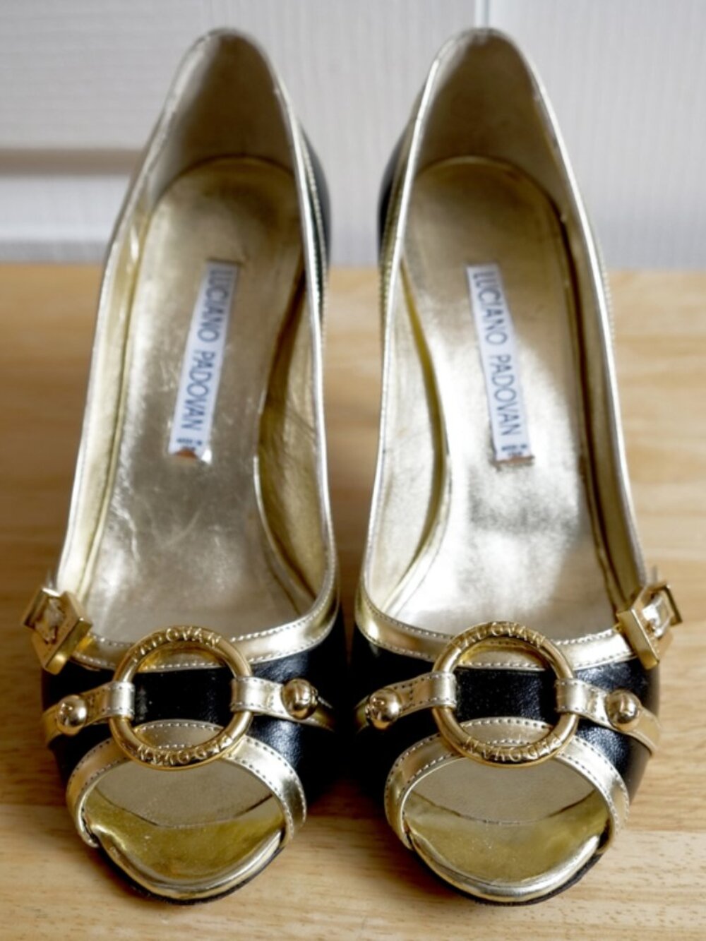 Luciano Padovan black and gold lamé leather shoes - Picture 3 of 15